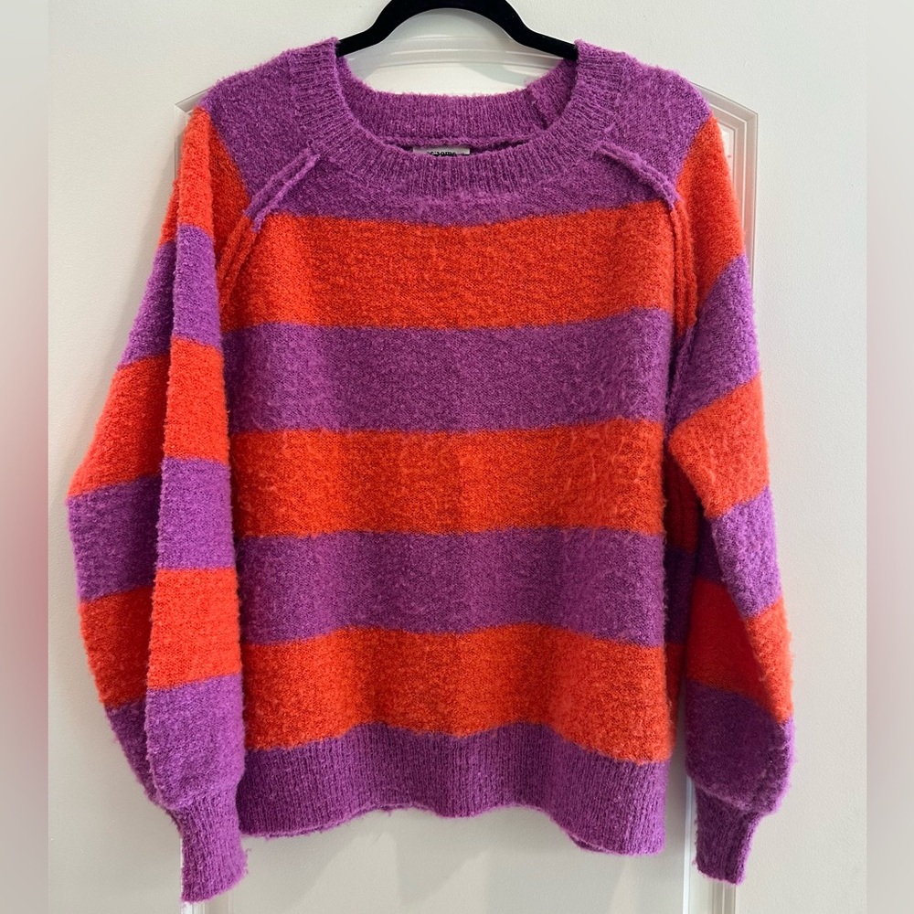 eesome Purple and Orange Striped Fuzzy Sweater